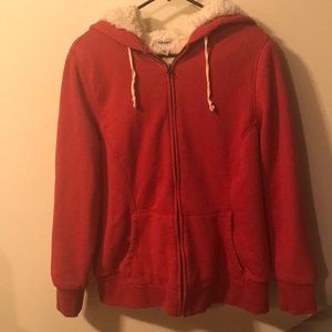 Warm red Old Navy Jacket, 2 pockets & furry soft touch inside.